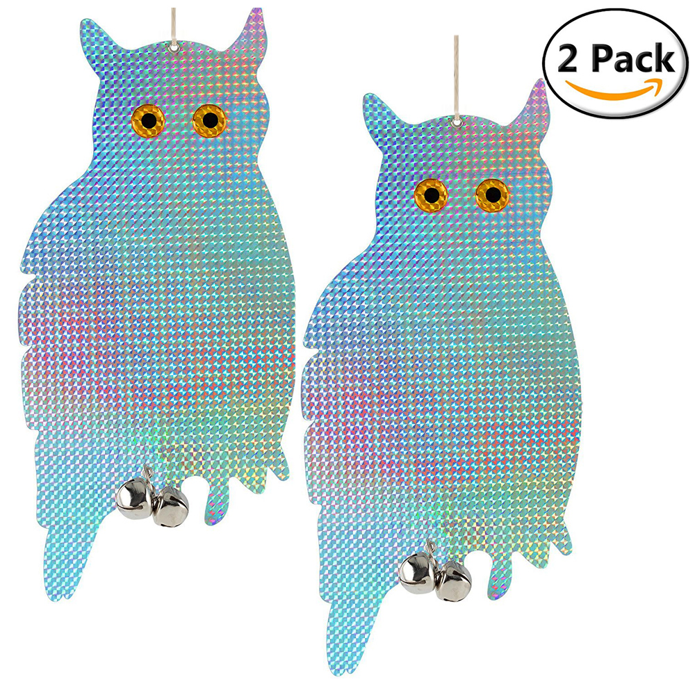 >Bird Deterrent Reflective Owls - Reflective Hanging Owl - Pest Repellent Control Woodpecker Deterrent Device - Scare and Frighten Pigeons, Seagulls, Pests to Protect Flowers and Garden (2 pack)